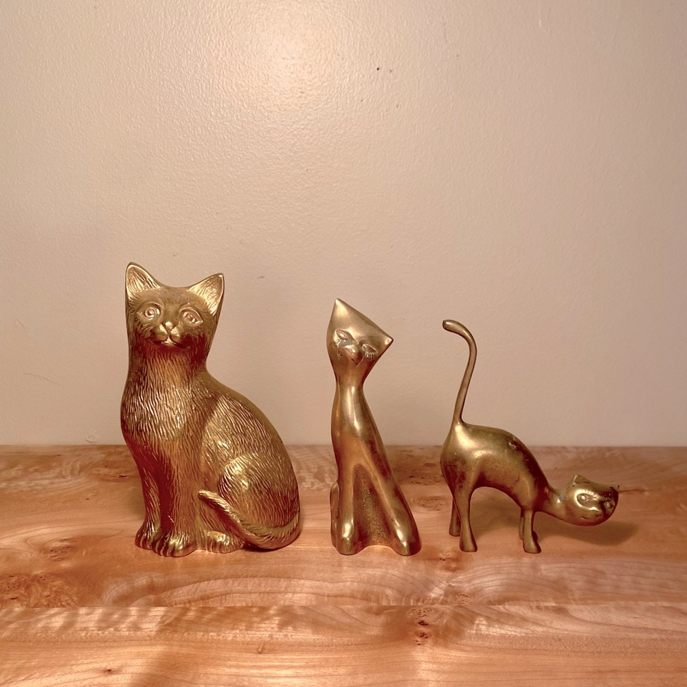 Vintage Brass Kitty Cat Trio